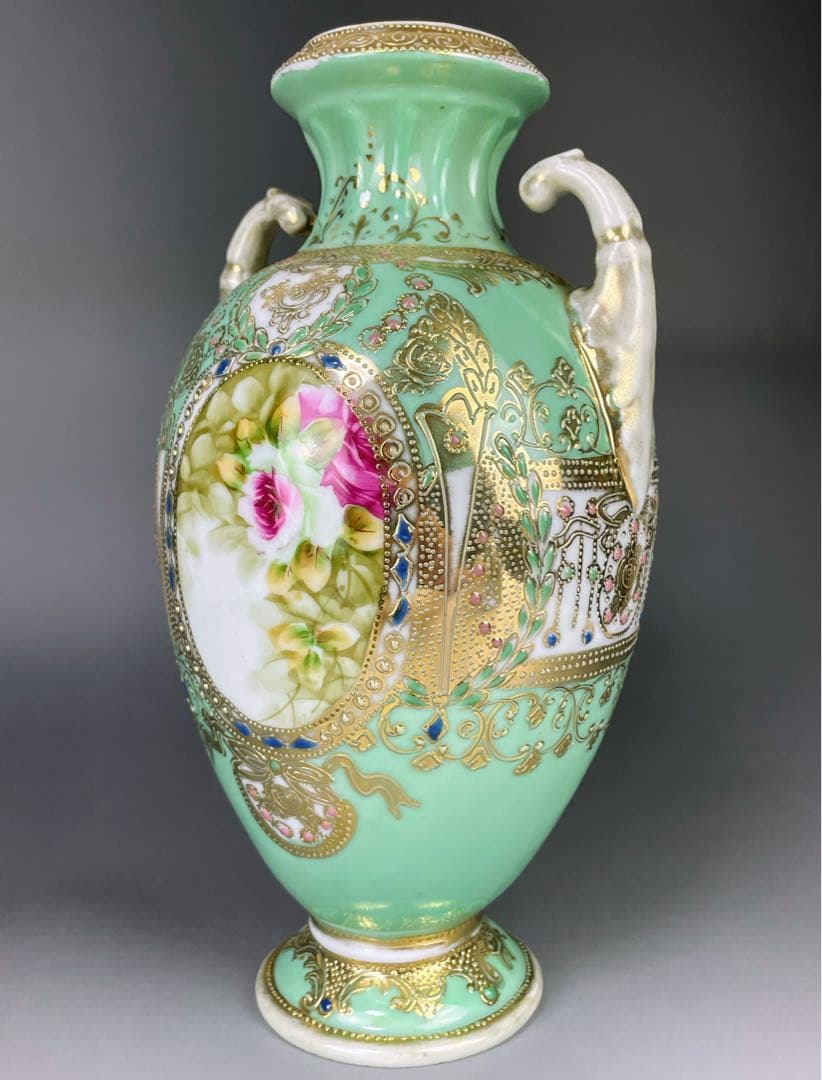 【大型】オールドノリタケ ２６㎝ アールヌーボー 薔薇紋花瓶 ジュエル ジュール