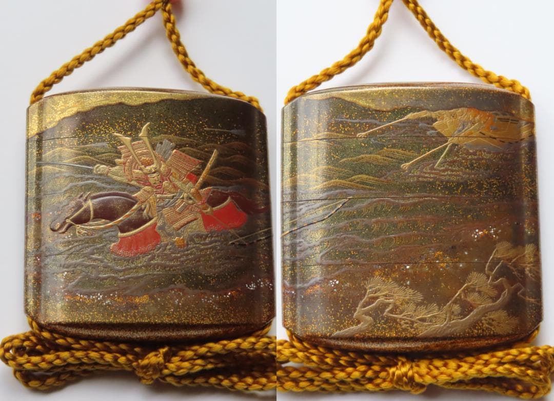宇治川先陣争い蒔絵印籠　今泉成之作　東京美術館所蔵品同手あり・根付