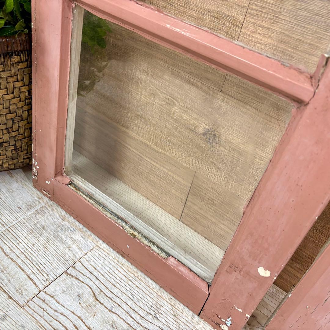 インドネシアビンテージ木製ガラス特大窓パネル2点セットアンティーク