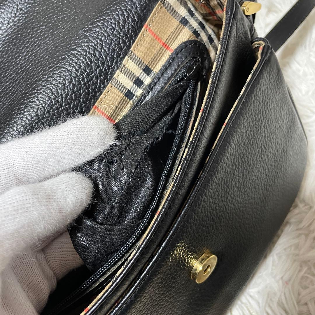 【美品】Burberry バーバリー　ショルダーバッグ　レザー　ブラック　黒