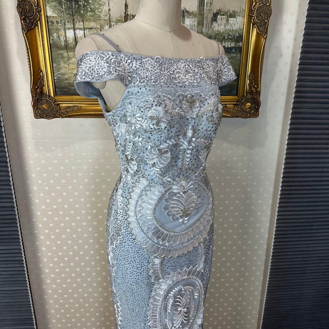 ★要プロフ確認★あなばら いづみ様 ライトブルー オフショルダー刺繍ドレス