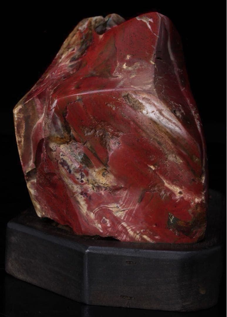 【希少・美石】佐渡 錦紅石 錦石 錦瑪瑙 赤玉石 ジャスパー 鑑賞石 台座付