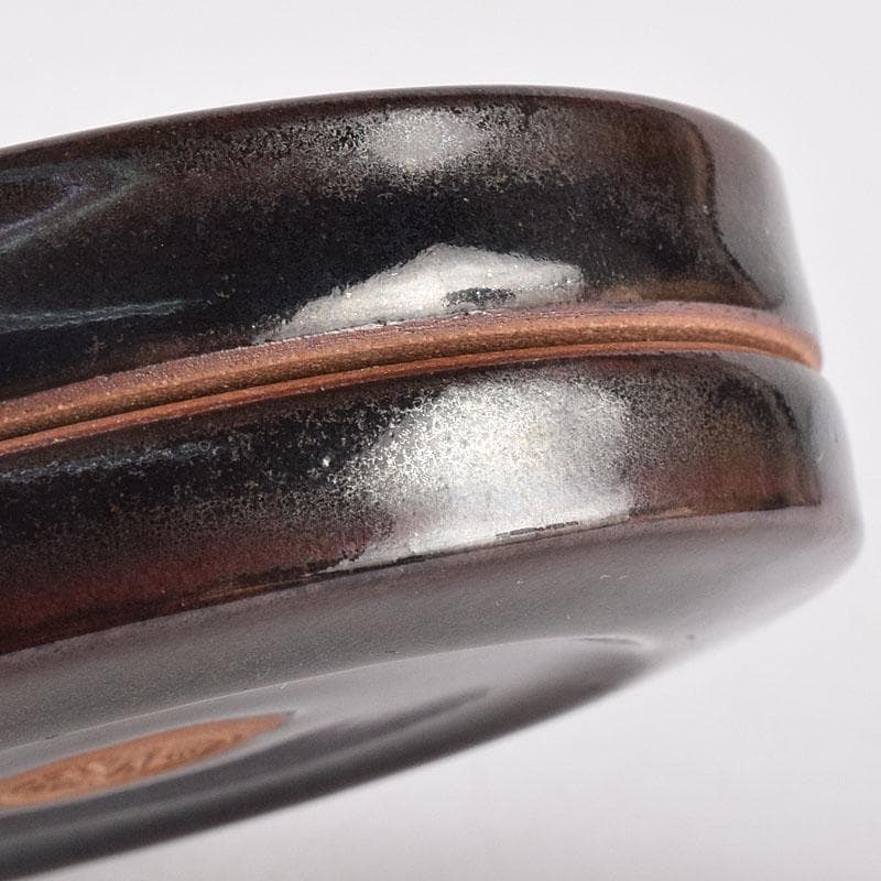 土渕善丕作　天目釉　木葉文　一文字香合　堀内宗完(兼中斎)極め箱　V　R9019