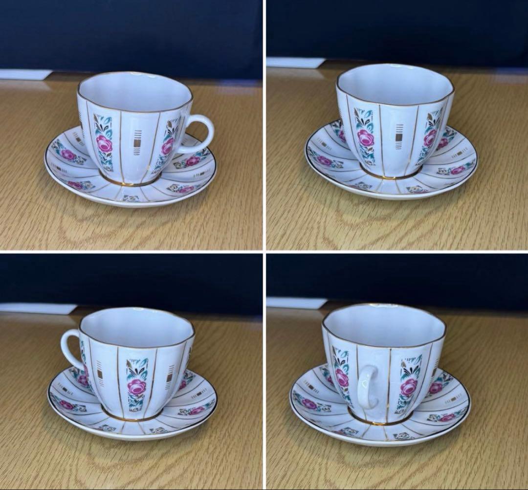 アンティーク ソビエト ロモノーソフ ピンク花柄カップ＆ソーサーと