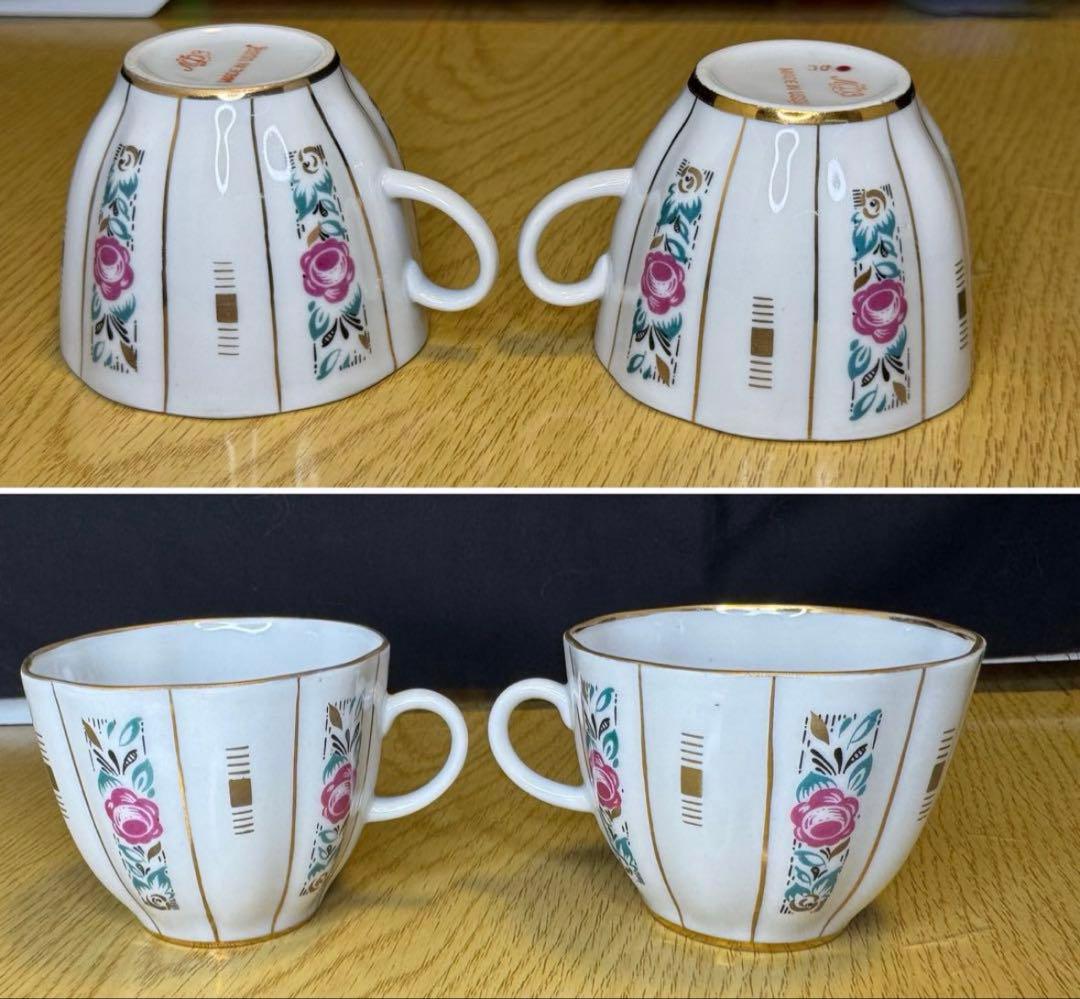 アンティーク ソビエト ロモノーソフ ピンク花柄カップ＆ソーサーと