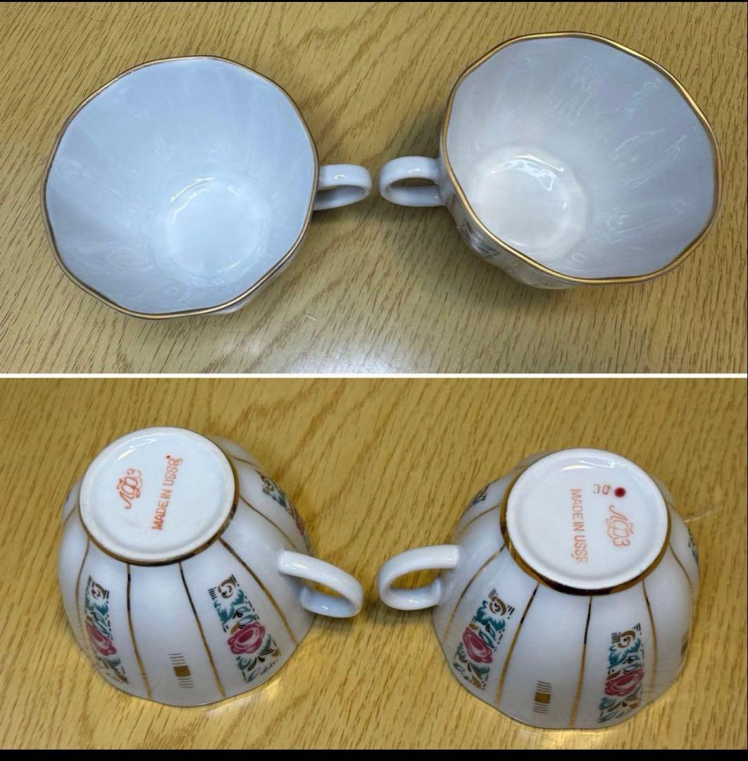 アンティーク ソビエト ロモノーソフ ピンク花柄カップ＆ソーサーと