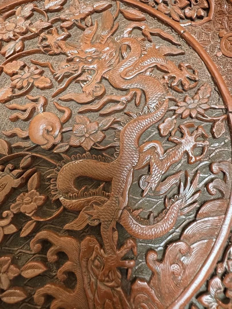 中国美術品 堆朱 龍と鳳凰文様皿 台湾国立故宮博物館