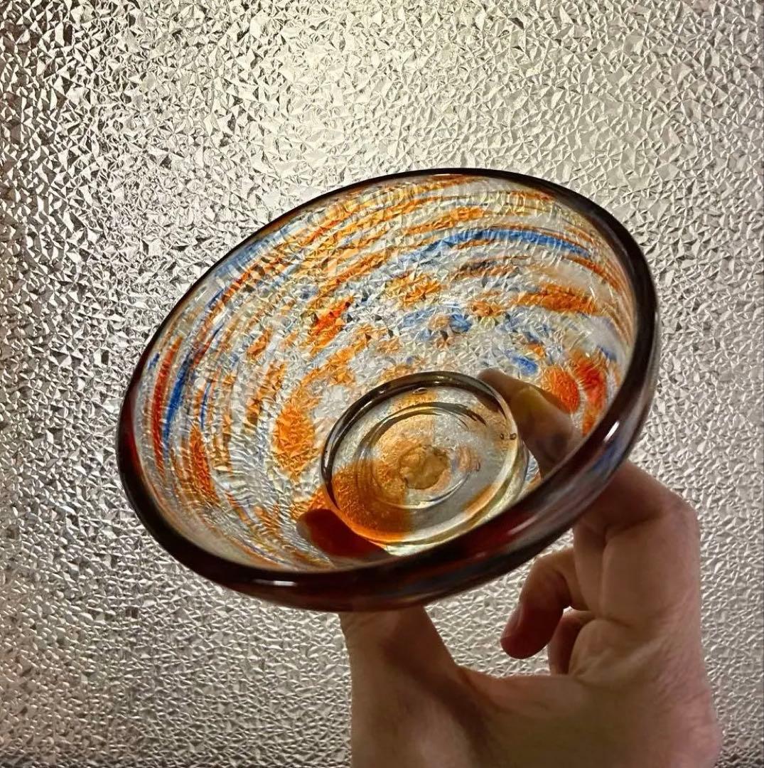 骨董 時代ガラス 希少 碗型 3色 吹雪紋 氷コップ 氷鉢 夏茶碗 1客②