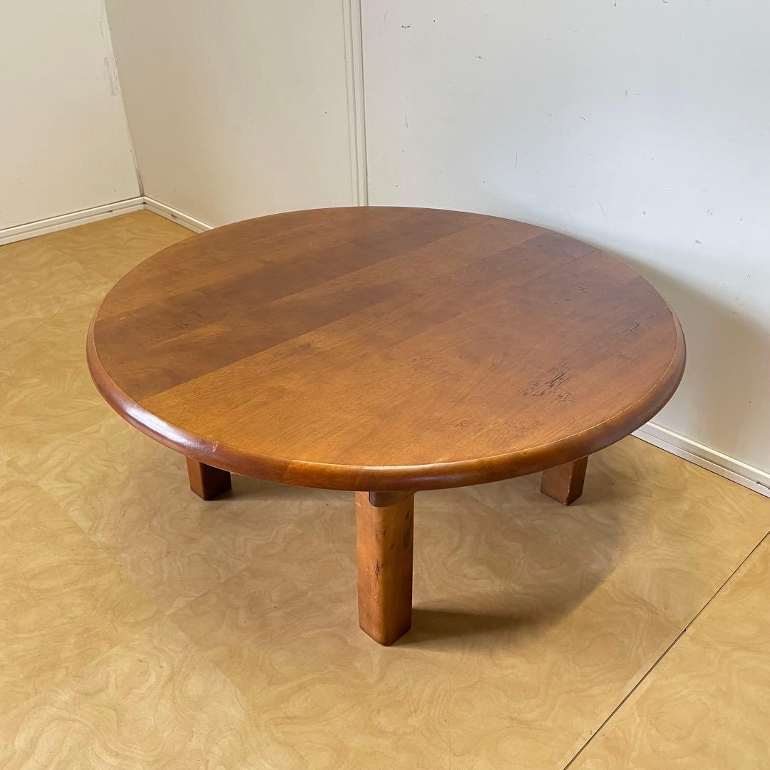 天然木製 丸テーブル 座卓 ちゃぶ台 レトロ アンティーク 直径80 高さ