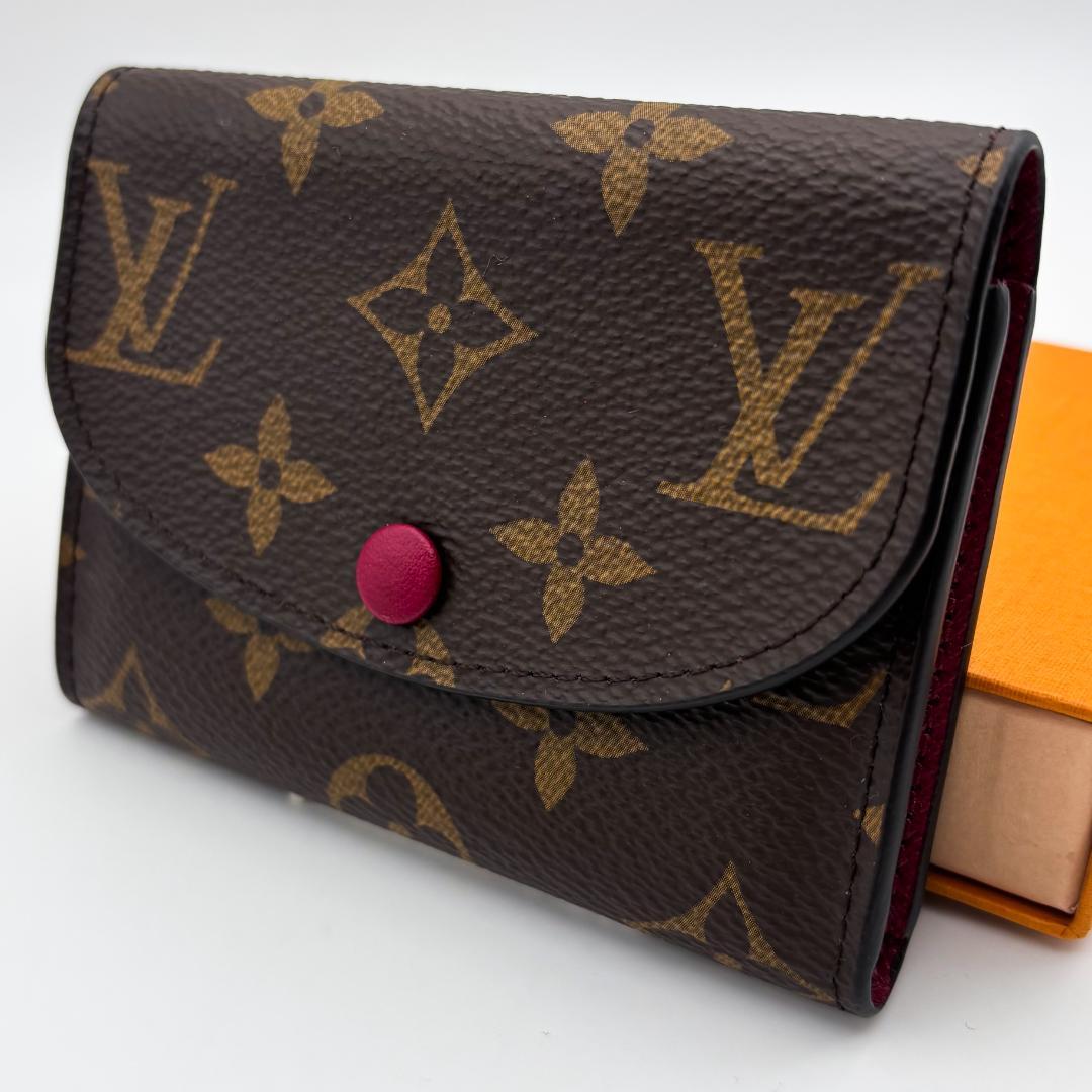 極美品】ルイヴィトン ポルトモネロザリ モノグラム 折り財布 フューシャ