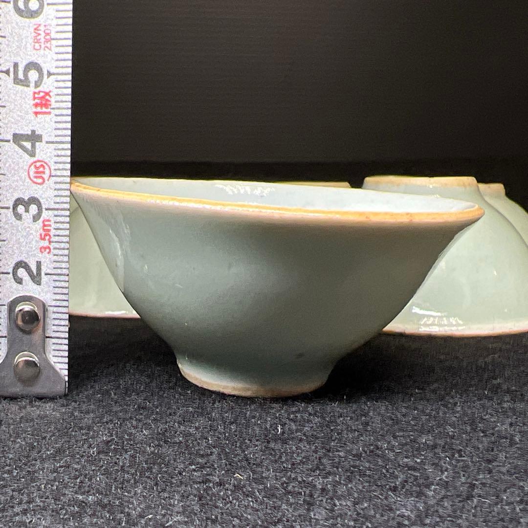 中国清朝時代 南京青磁煎茶碗10客 口径約6.5㎝ 東Y7-1208