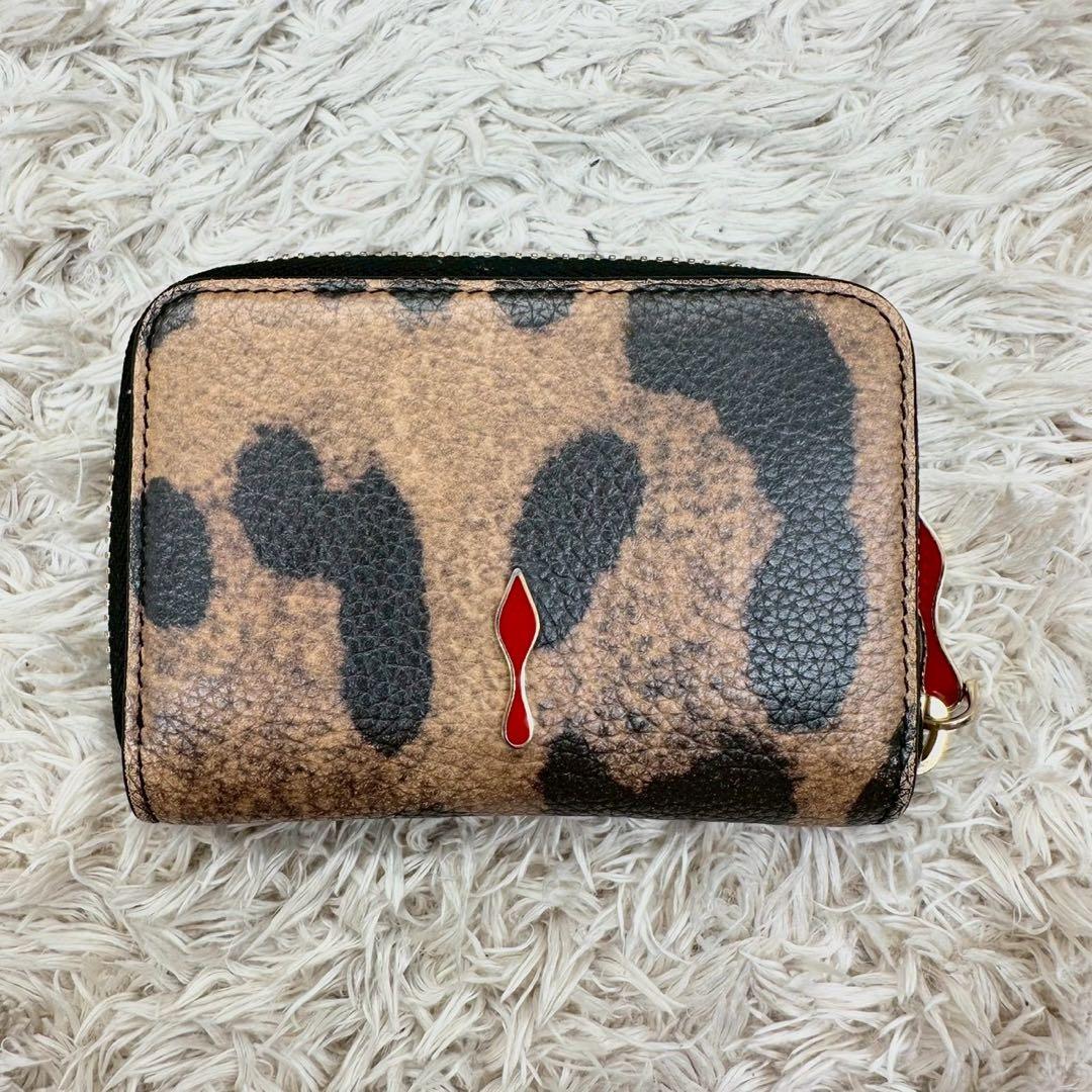 【美品】クリスチャンルブタン ケース 小銭入れ ブラウン レオパード