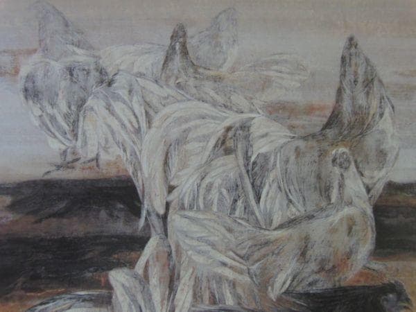 松井和弘、【群鶏（あさ図）】、希少な額装用画集より、新品額装付、状態良好