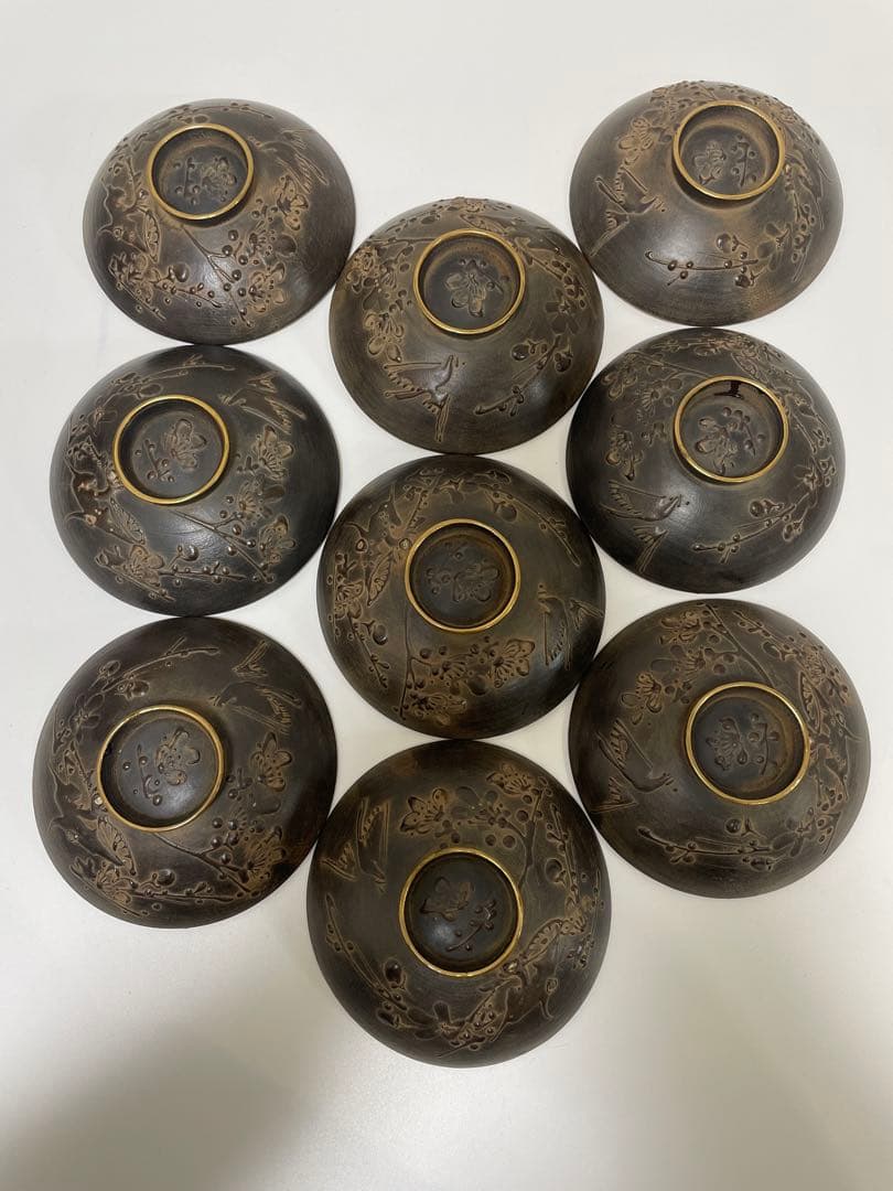 明治 大正期 会津塗 鉄錆塗 蒔絵 富士山 松 梅 木製 蓋付き お椀 内朱 ②