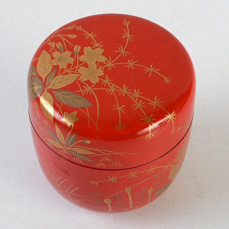 茶道具 佐々木麗峰作 鵬雲斎好写 一閑塗 春草蒔絵 棗 共