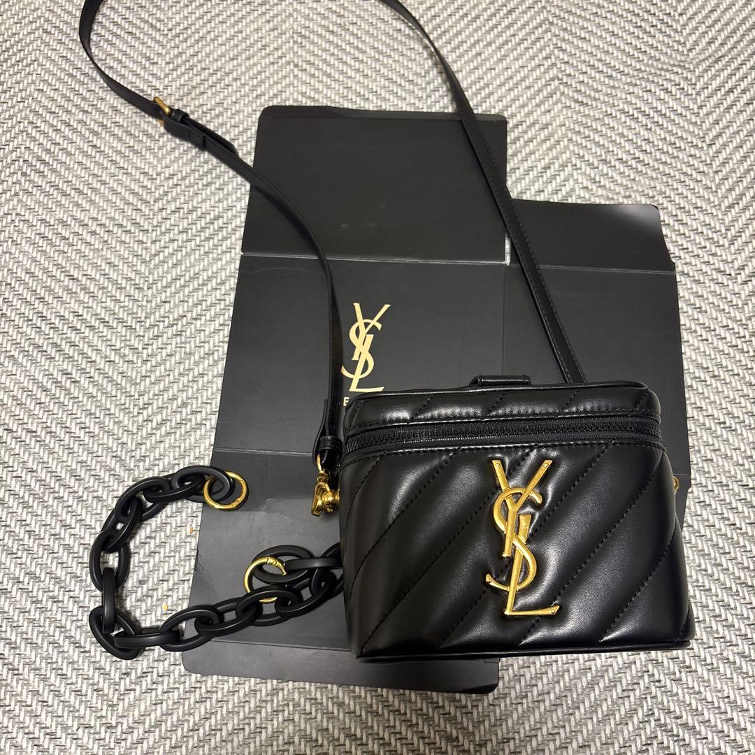 YSL ブラックレザー ショルダーバッグ　ロゴ