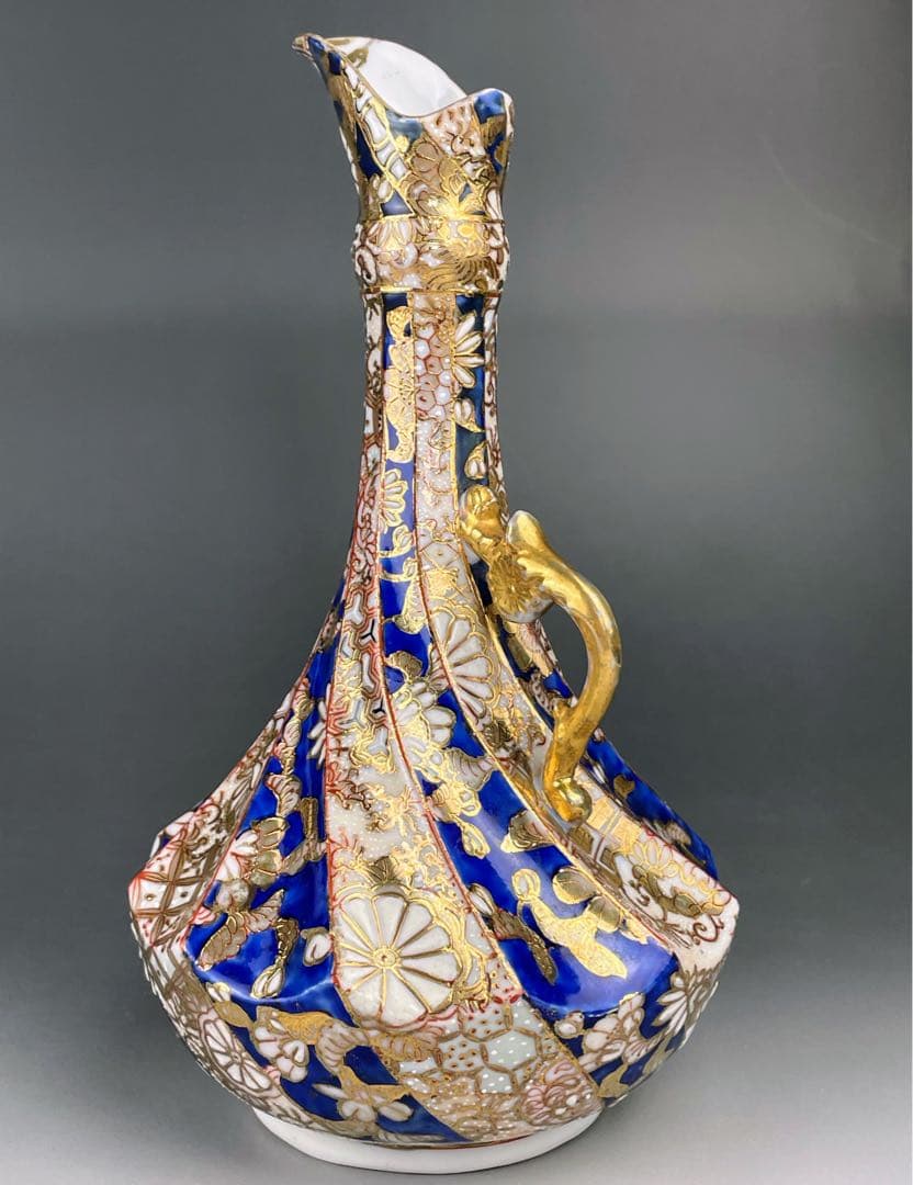 【希少】初代 加藤春光 オールドニッポン 瑠璃釉 金彩盛上 水差し ピッチャー