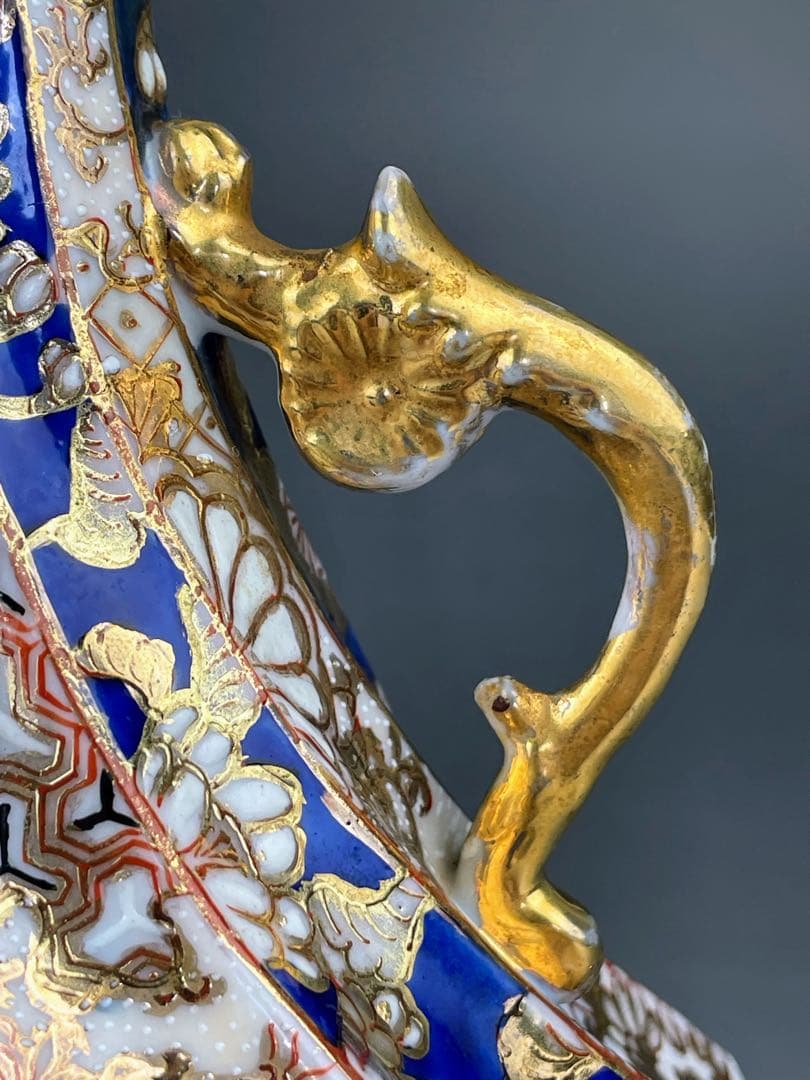 【希少】初代 加藤春光 オールドニッポン 瑠璃釉 金彩盛上 水差し ピッチャー