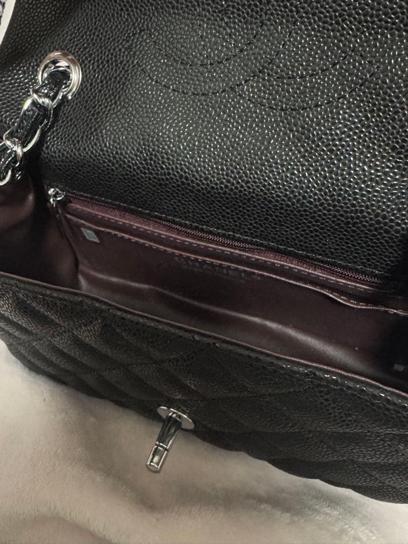 さくら)マトラッセ キャビアスキン ショルダーバッグ 黒 新品