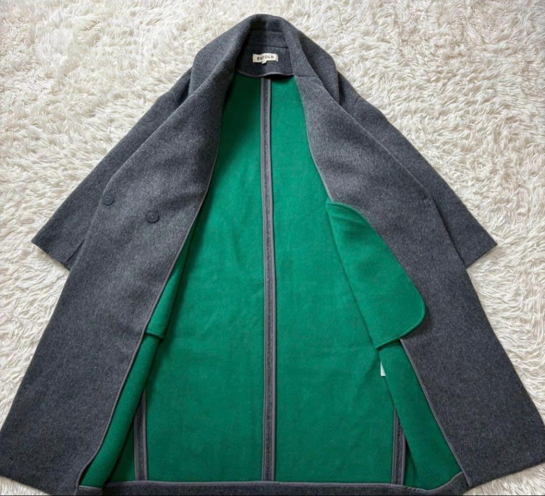 美品】エンフォルド ウールリバーコート チェスターコクーン グレー×緑