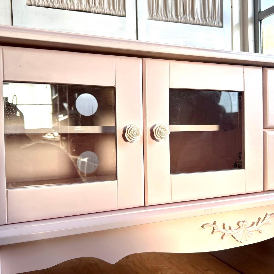 ピンクのテレビボード フェミニン プリンセス系 幅90cm ロココ調 テレビ台