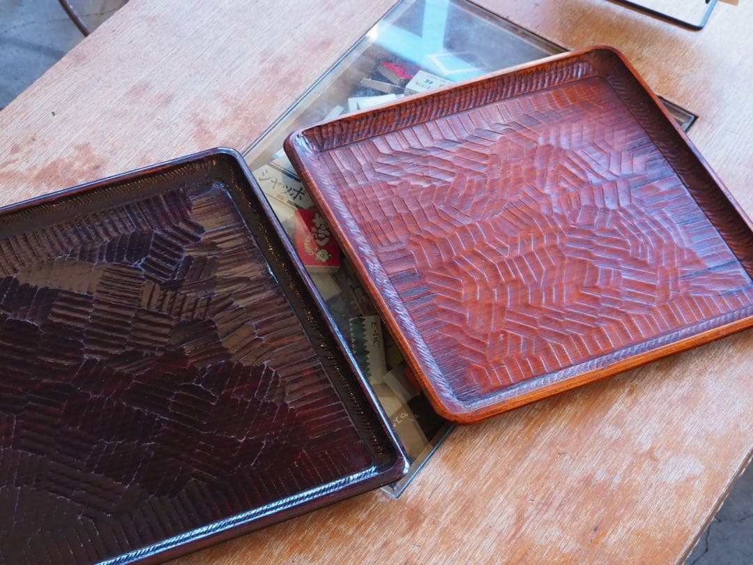 讃岐盆 超美品 木製彫刻模様入り 正方形 お盆 トレー 3枚セット - メルカリ