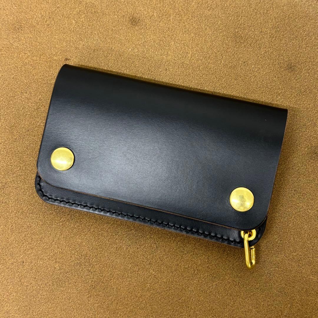 クロムエクセル　トラッカーウォレット　ミドル　黒　茶心　3層　印　HORWEEN