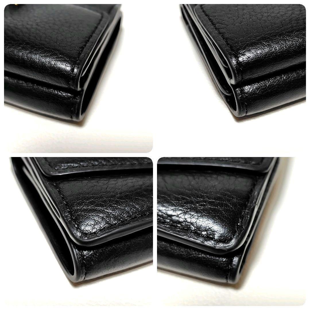 美品✨　トリーバーチ　3つ折り財布　黒　シボ革　金具ロゴ　シンプル