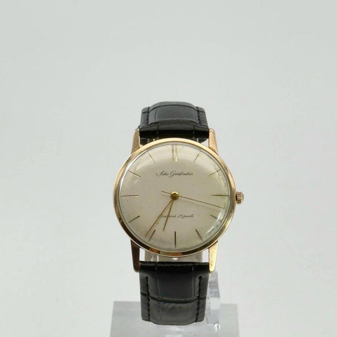 SEIKO ゴールドフェザー 14K 手巻き 25石 メンズ腕時計　新品ベルト