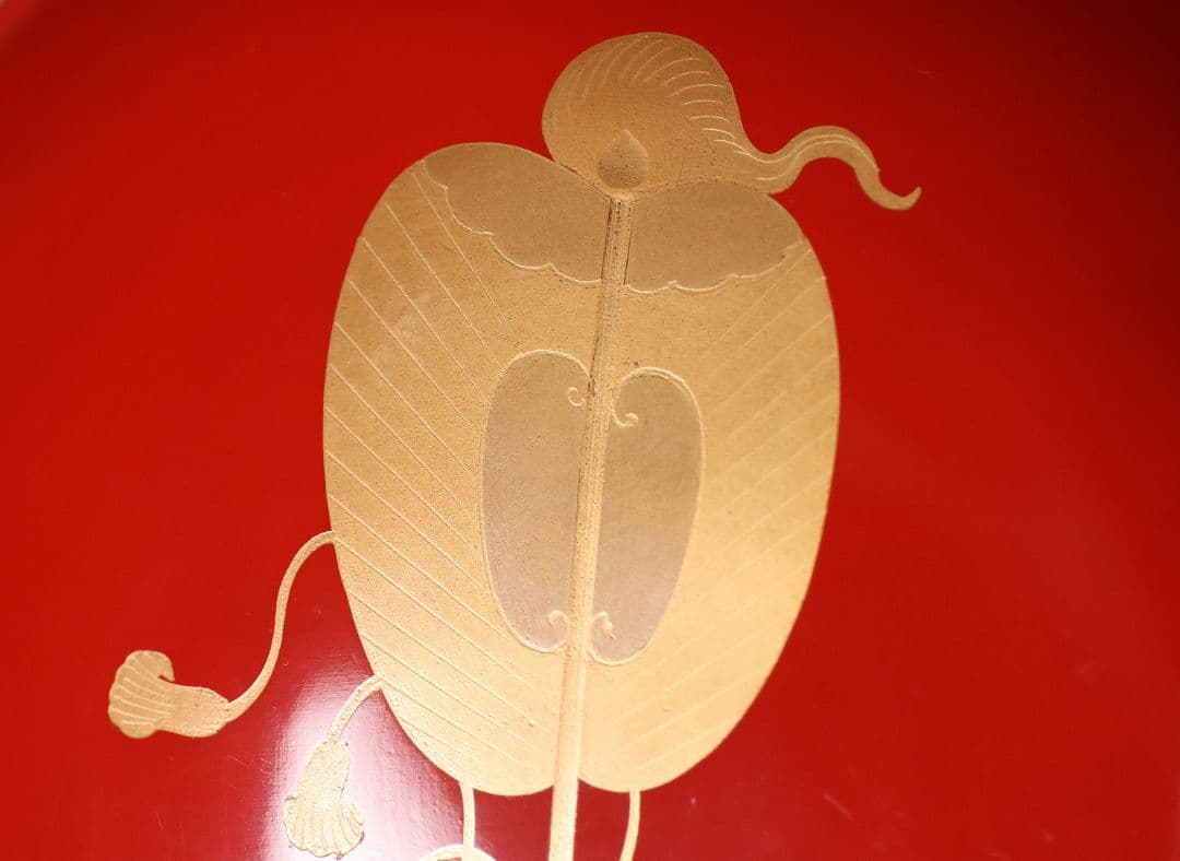 【CM360】輪島塗 宝尽くし金蒔絵 朱塗椀 二客 小槌 軍配 霊芝 木製漆器