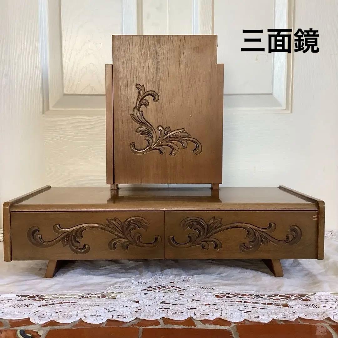 昭和レトロ　 引き出し付き三面鏡　卓上小型鏡台　姫鏡台 Amazon.co.jp: 三面鏡 ミニ ドレッサー 置き型 インテリア 昭和レトロ