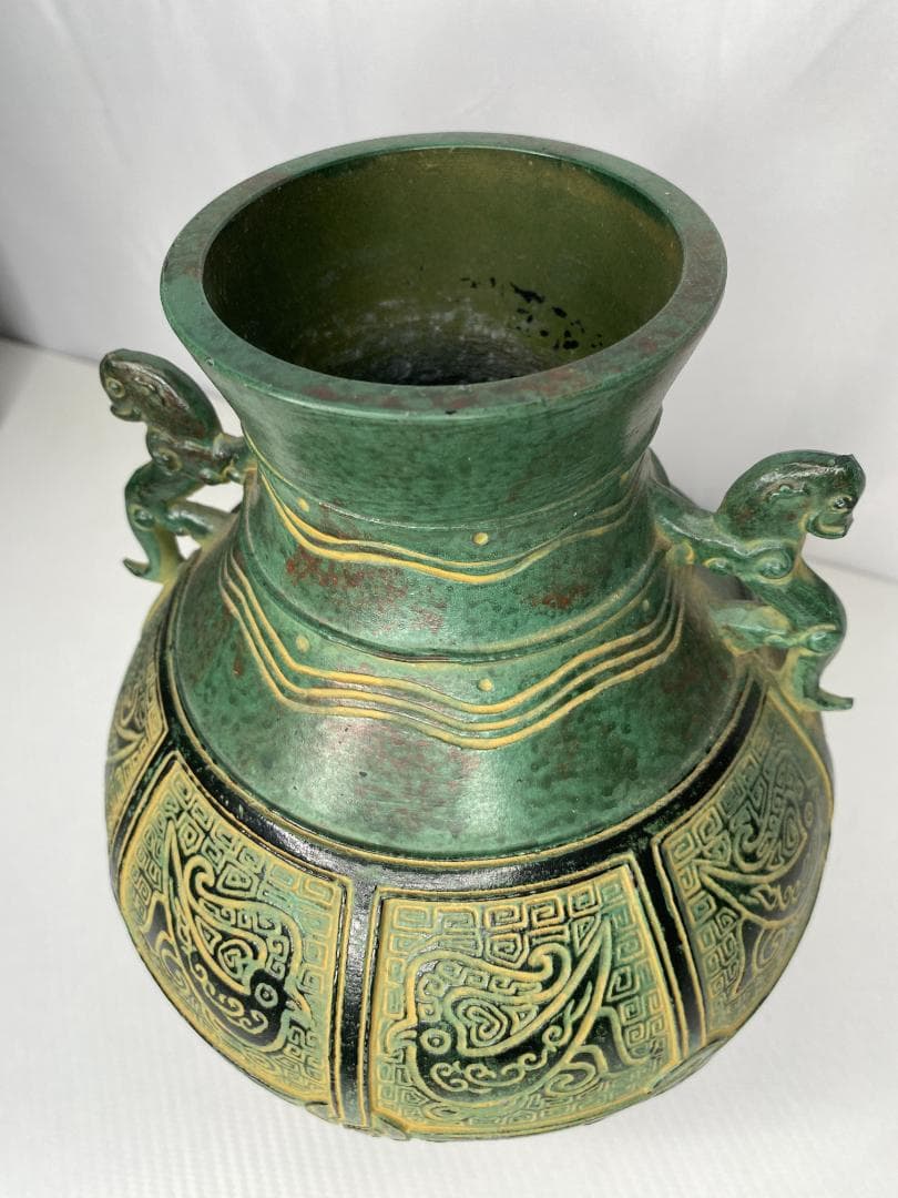 青銅花瓶 中国古美術品 壺 花瓶 銅製 アンティーク インテリア a0073