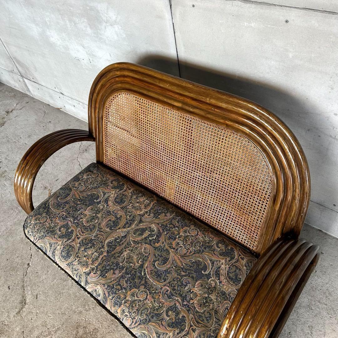 ✿アジアンリゾートポップ✿籐フレーム 2人掛け ラブソファ オールドラタン