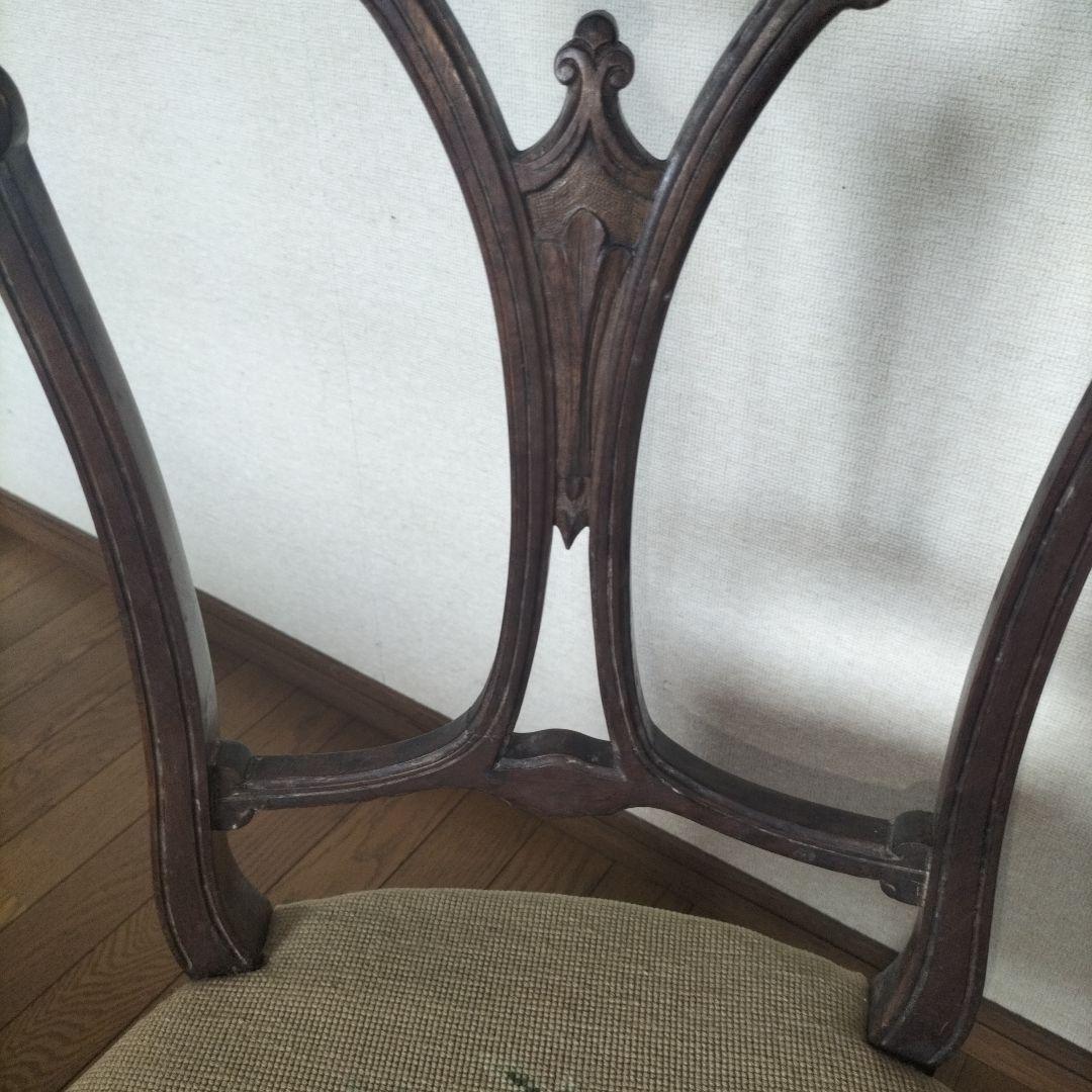 時間限定値下①木製 刺繍 椅子 アンティーク プチポワン チェア