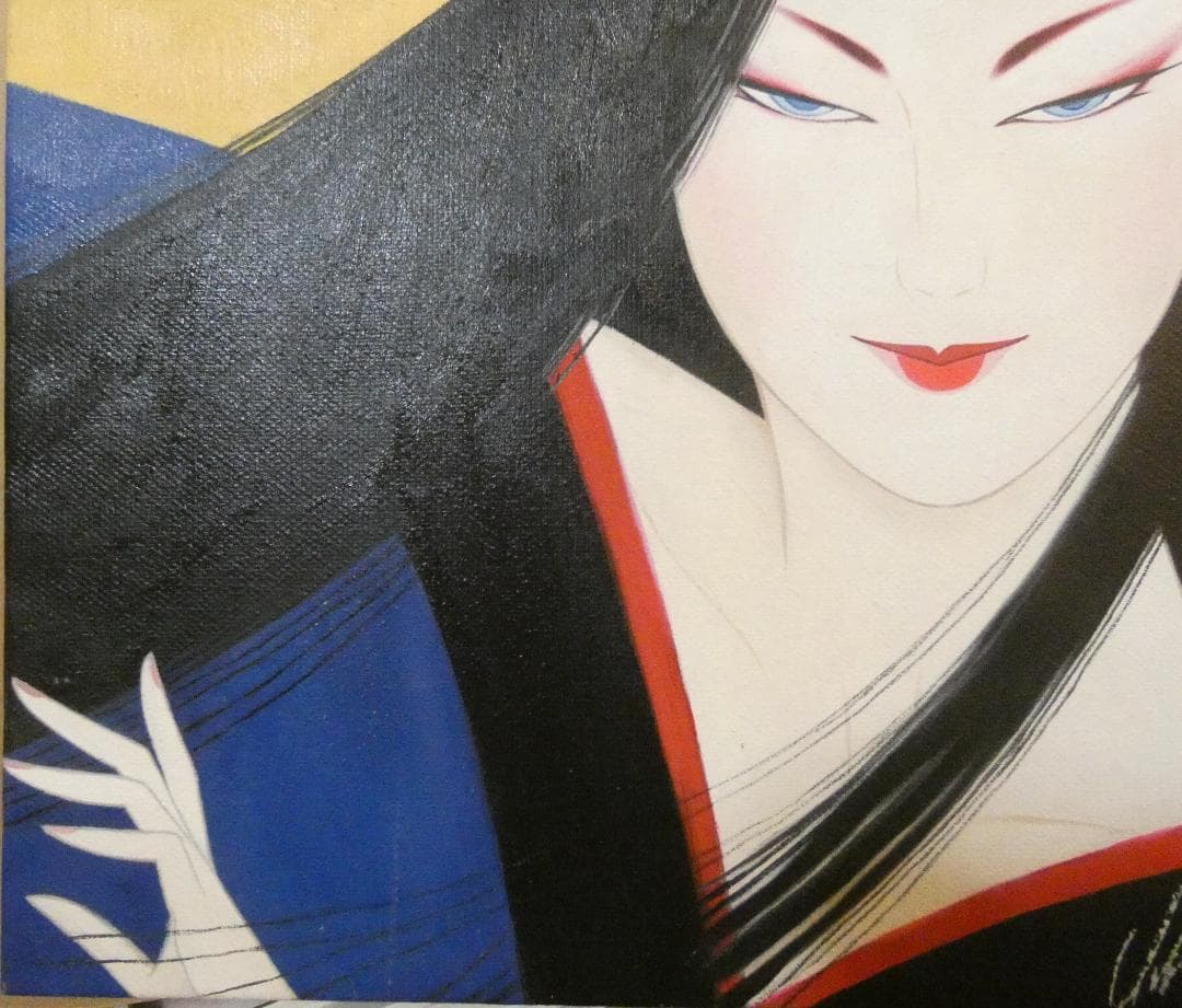 美人像　油絵　鶴田一郎　人物画　F6　額付き　手描き　肉筆