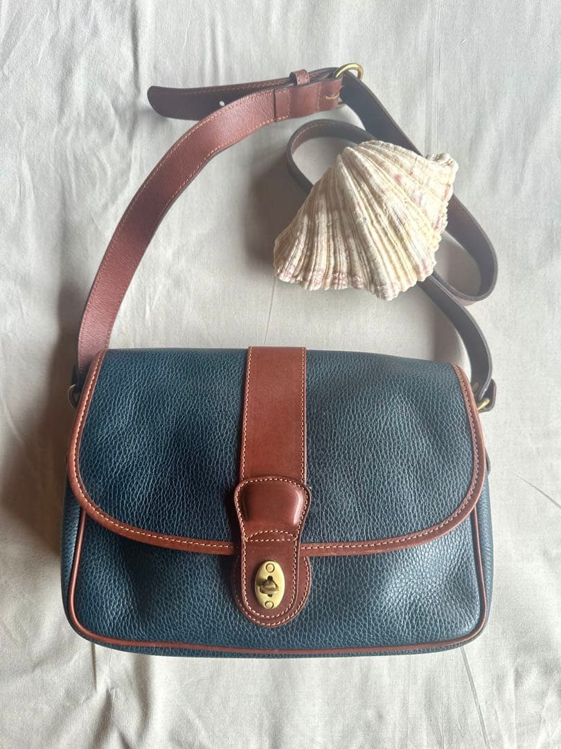 ネイビーレザーショルダーバッグ　oldcoach オールドコーチ　vintage