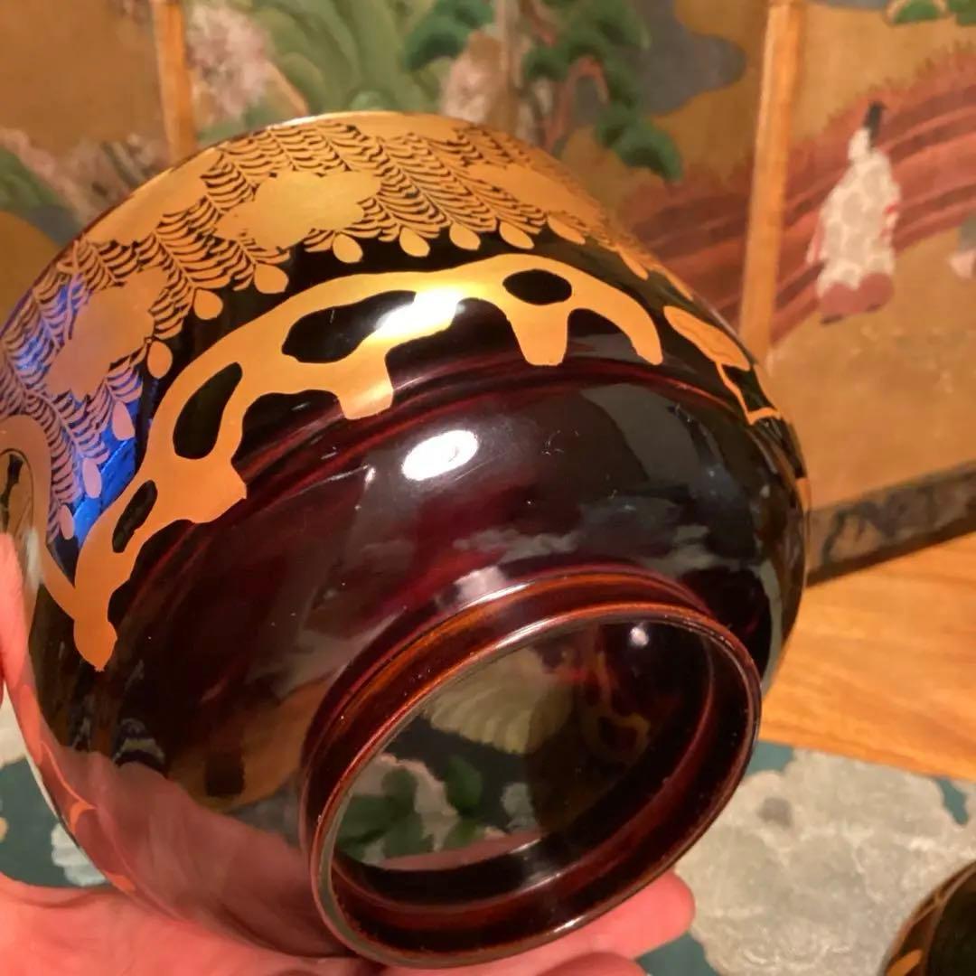 A913 木製輪島塗 枝垂桜蒔絵 時代物 盃洗 1対 （合わせ箱付）