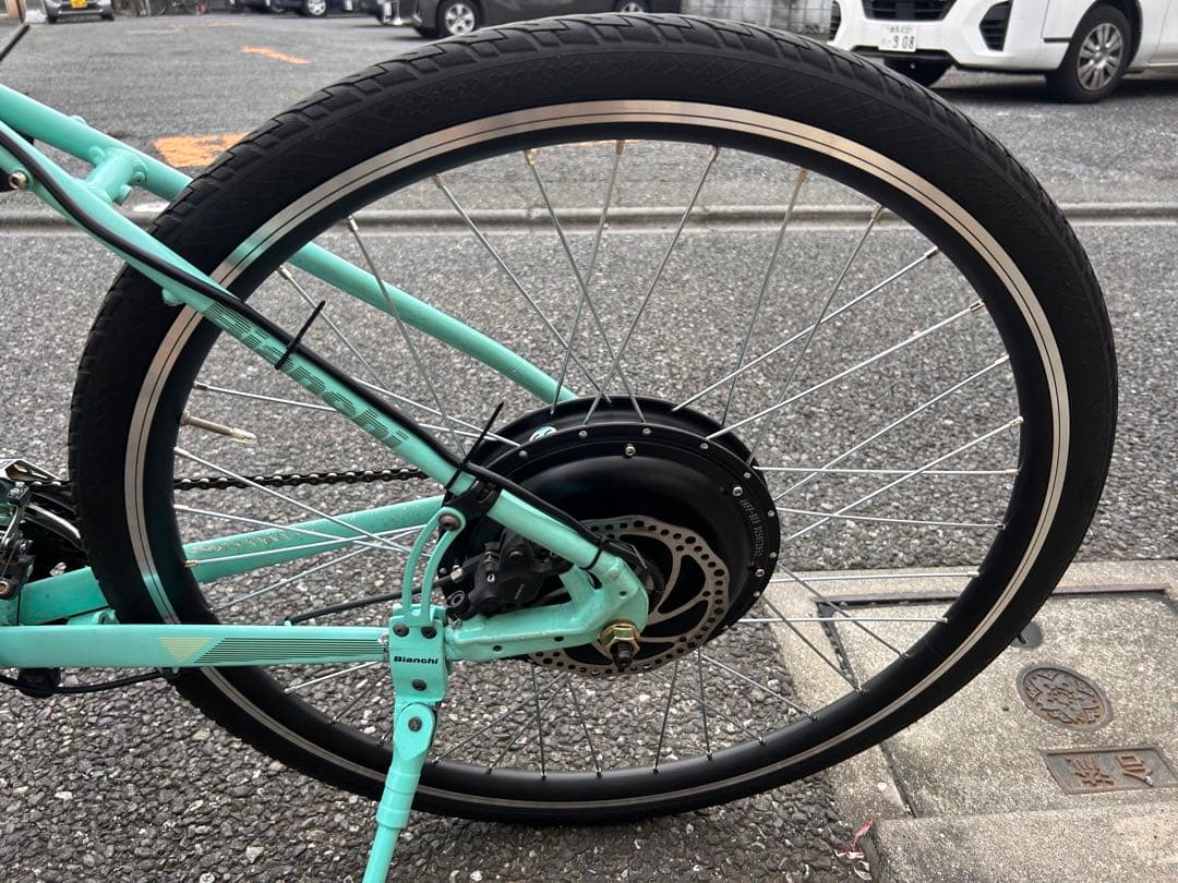 クロスバイク ミントグリーン 後輪モーター
