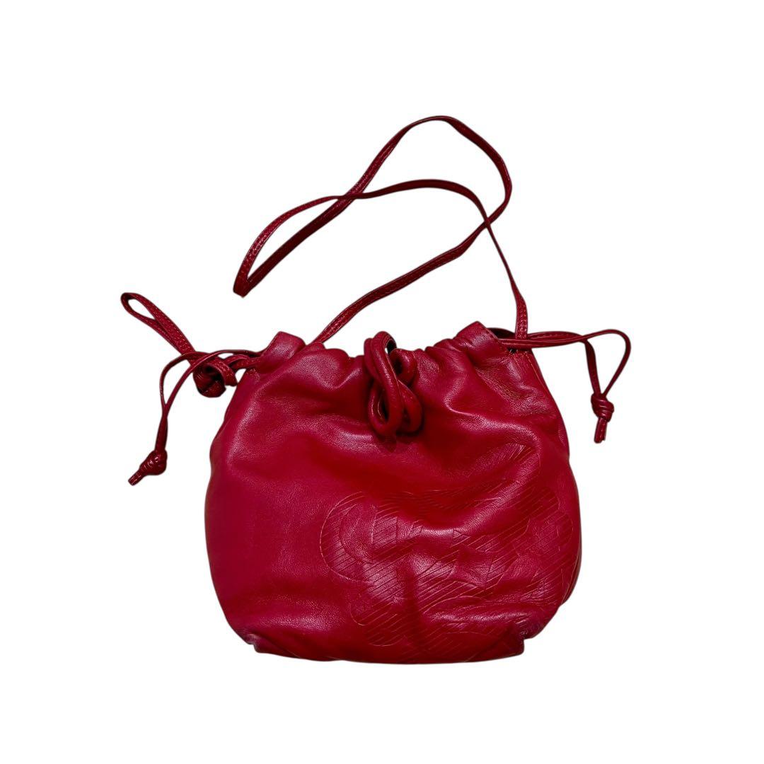 LOEWE ロエベ ヴィンテージ アナグラム レザー 巾着 ショルダーバッグ　赤