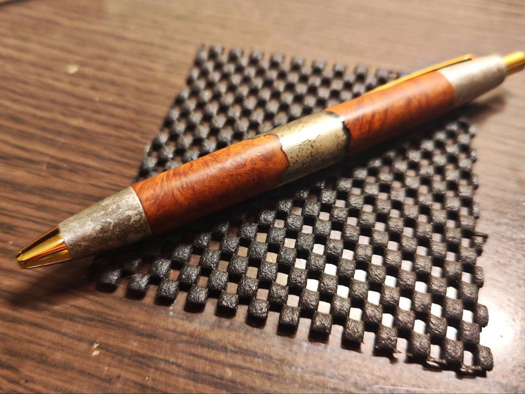 お値下げ中】野原工芸侘寂ブライヤー 斑紋純銀色・斑紋金具ボールペン