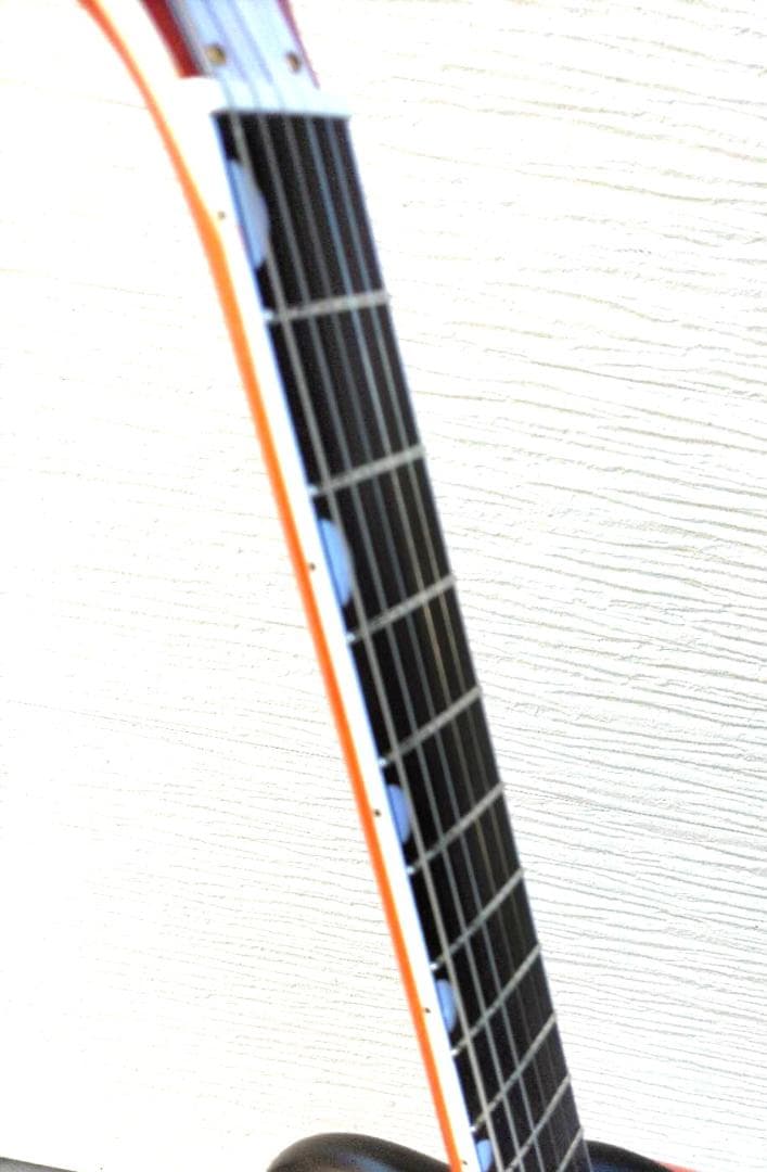 フルアコアーチトップギター③　オレンジ虎目トレモロアーム　ステンレスフレット