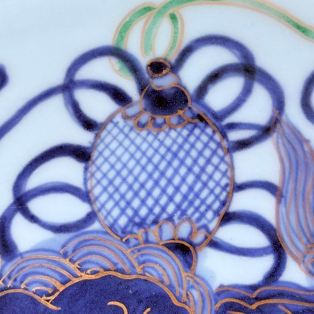 古伊万里 染錦唐獅子文皿 冨貴長春 共箱 名品 直径20.3㎝ 人気の図柄