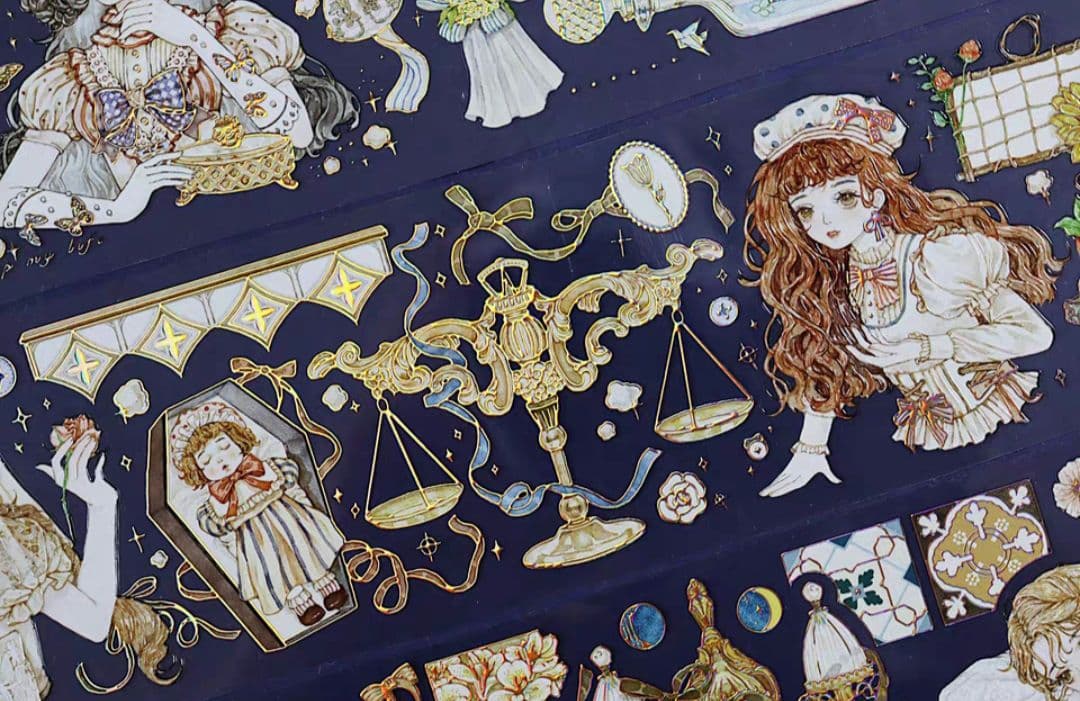 巻売 523☆ 海外 マスキングテープ マステ PET 装飾 人物 金ホロ+水晶