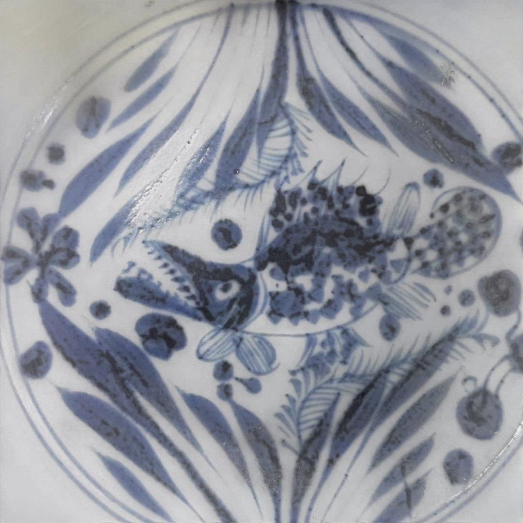唐物 青花藻魚紋片口水洗 元時代 景徳鎮 染付 中国美術 古玩 SH25