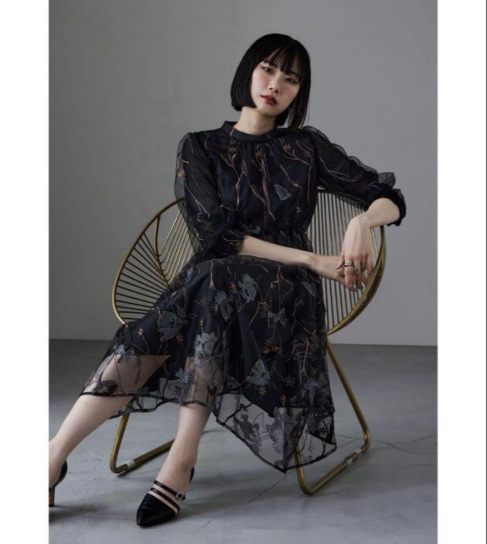 etoll. エトル 刺繍レースワンピースドレス 結婚式 お呼ばれ ブラック 黒