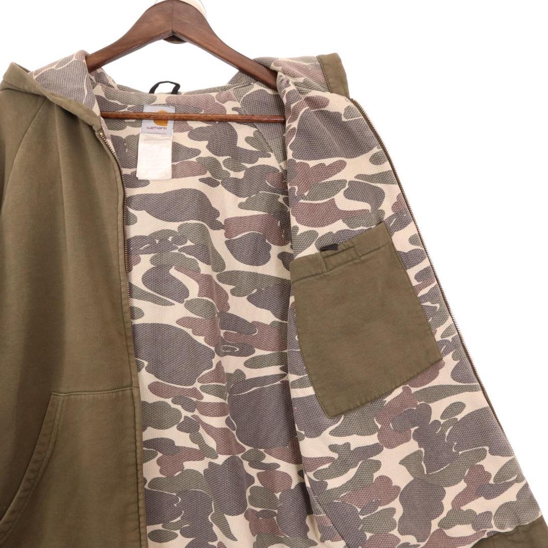90s Carhartt 裏地ダックカモ ジップアップ フーディー パーカー
