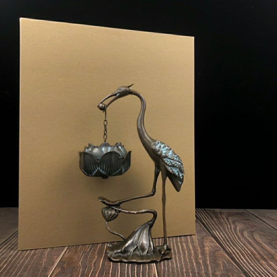 鶴の蓮華炉 香炉 香道具 工芸品 美術品 置物