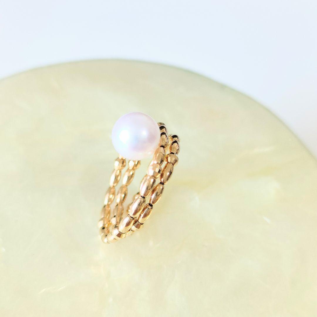 希少　K18 アコヤパールリング　天然真珠　レディースリング　指輪 ゴールド