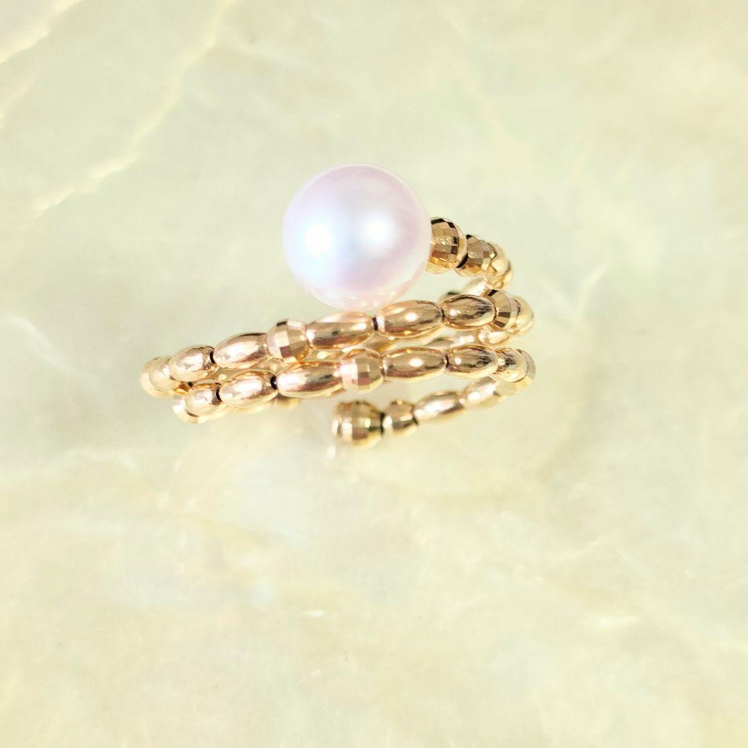 希少　K18 アコヤパールリング　天然真珠　レディースリング　指輪 ゴールド