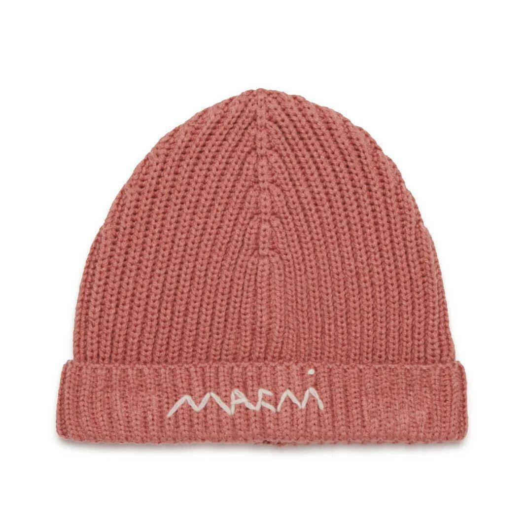 大人もOK! Marni マルニ .刺繍ロゴ リブ ニット帽 ニットキャップ 大人